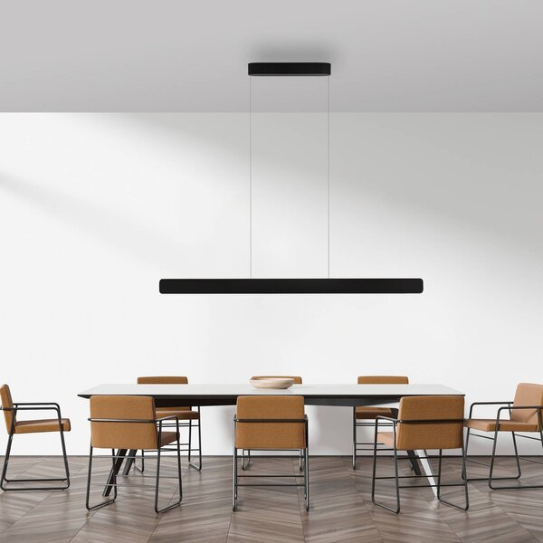 Paul Neuhaus lampada LED a sospensione Q-Stretto, nera, 120 cm dimmerabile, Nero, Soggiorno / Sala da pranzo, Metallo, Moderno