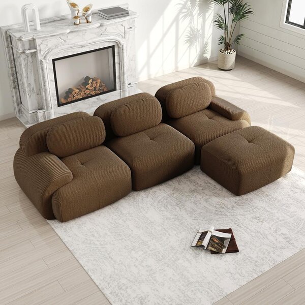 Divano angolare modulare marrone, divano senza struttura in tessuto Cord, dimensioni 298x178 cm, divano da assemblare, adatto agli animali domestici, imbottitura 32D per soggiorno