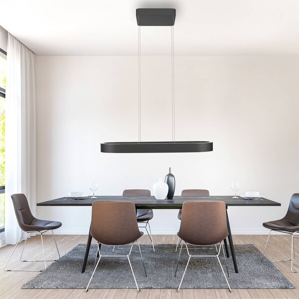 Paul Neuhaus lampada LED a sospensione Q-Stretto, nera, 86,8 cm dimmerabile, Nero, Soggiorno / Sala da pranzo, Metallo, Moderno