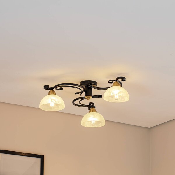 Plafoniera soffitto Flora Luminex, dimmerabile, Nero, Soggiorno / Sala da pranzo, Vetro, Campagna / Rustiche, Plafoniera