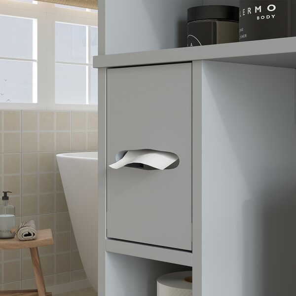 HOMCOM Mobile sopra WC per toilette o lavatrice, 2 ante, 3 scomparti, portarotolo, 80x19,5x170cm, grigio | Aosom Italy