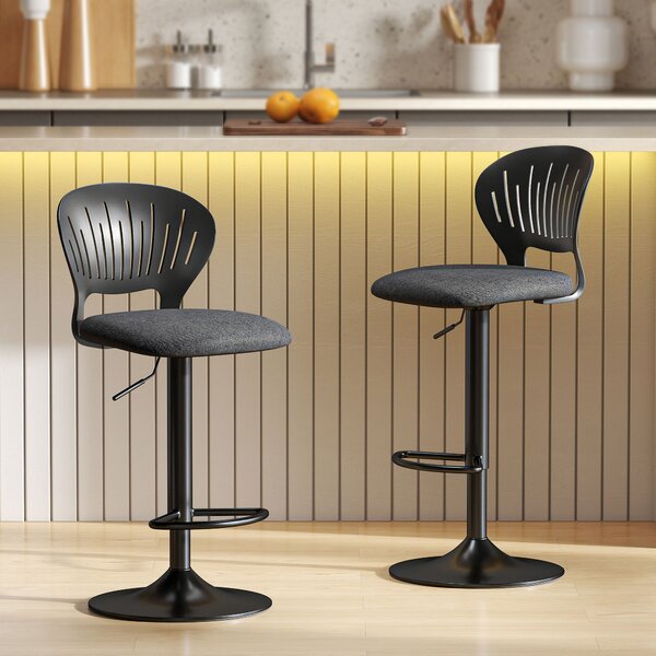 HOMCOM Set 2 Sgabelli da Bar Traspiranti in Tessuto Effetto Lino e Metallo con Poggiapiedi, 40.5x43x84-105 cm, Nero | Aosom Italy