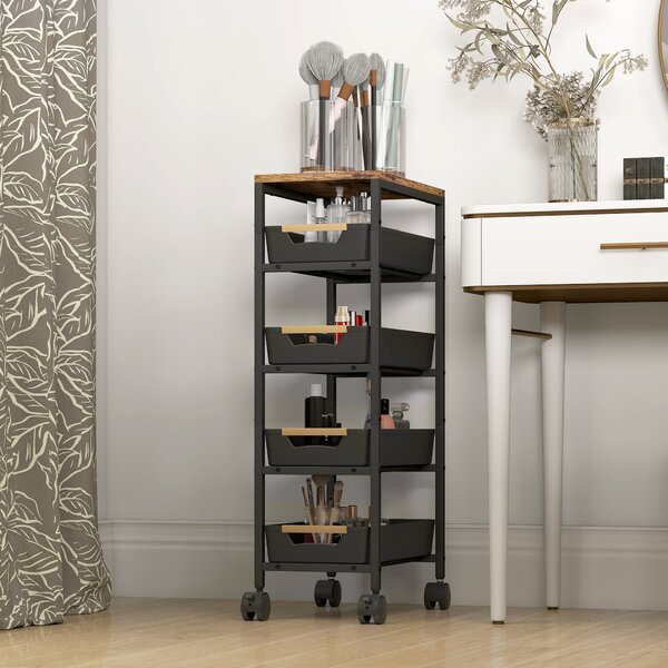 HOMCOM Carrello da cucina, carrello di stoccaggio su ruote a 5 livelli con 4 cassetti estraibili, scaffale portaoggetti, nero | Aosom Italy