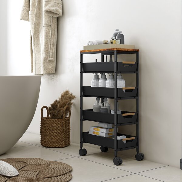 HOMCOM Carrello da cucina, carrello di stoccaggio su ruote a 5 livelli con 4 cassetti estraibili, scaffale portaoggetti, nero | Aosom Italy