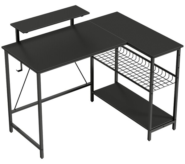 HOMCOM Scrivania gaming angolare, supporto per monitor, ripiano a rete regolabile, 114,5x82x91,5cm, Nero | Aosom Italy