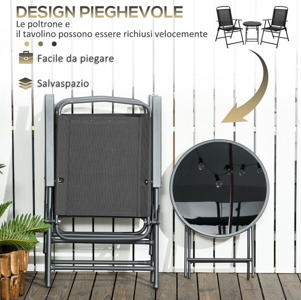Outsunny Set da Giardino 3 Pezzi con 2 Sedie 53.5x64x93 cm e Tavolino da Caffè Ø45x50 cm, in Metallo, Nero | Aosom Italy