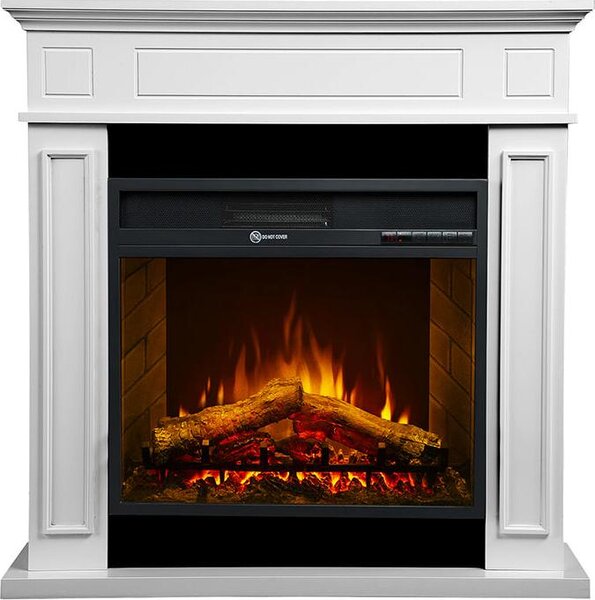 Camino elettrico caminetto da terra JEFFERSON in legno Bianco L 89,5 x H90,5 x P28