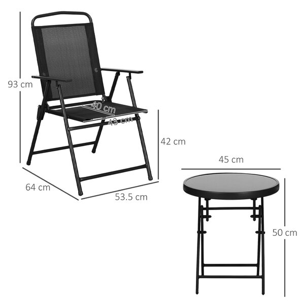 Outsunny Set da Giardino 3 Pezzi con 2 Sedie 53.5x64x93 cm e Tavolino da Caffè Ø45x50 cm, in Metallo, Nero | Aosom Italy