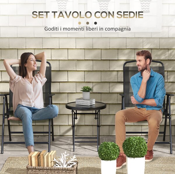 Outsunny Set da Giardino 3 Pezzi con 2 Sedie 53.5x64x93 cm e Tavolino da Caffè Ø45x50 cm, in Metallo, Nero | Aosom Italy