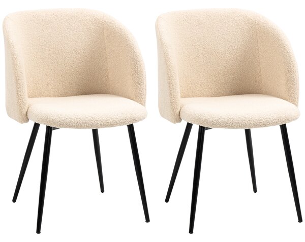 HOMCOM Set di 2 sedie Moderno da pranzo con schienale dell'imbottitura di 5 cm in tessuto e gambe in acciaio, beige nero| Aosom Italy
