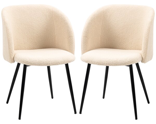 HOMCOM Set di 2 sedie Moderno da pranzo con schienale dell'imbottitura di 5 cm in tessuto e gambe in acciaio, beige nero| Aosom Italy
