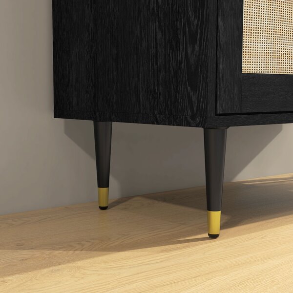 HOMCOM Buffet da cucina mobiletto di archiviazione design bohémien a doppia anta con 2 livelli, frontale in rattan 80 x 38 x 79 cm nero