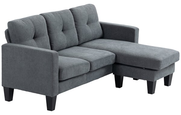 Divano Angolare 3 Posti HOMCOM Con Chaise Longue Reversibile - In Lino Grigio, 193x136x85 Cm - Foto 3