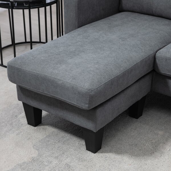HOMCOM Divano d'angolo 3 Posti chaise longue reversibile sinistra o destra, soggiorno, grande comfort, schienale trapuntato, grigio