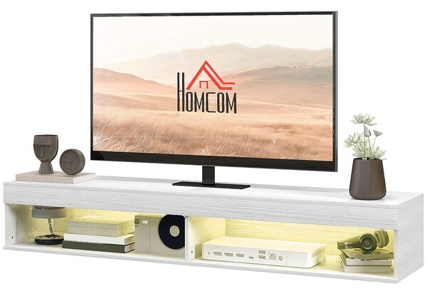 HOMCOM Mobile TV sospeso murale con illuminazione LED per TV fino a 75 pollici, ripiani, 180L x 40l x 30H cm, bianco