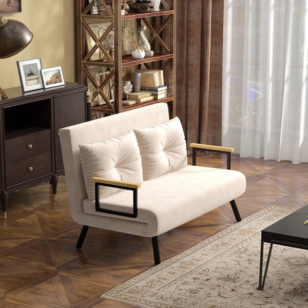 Divano Letto 3 in 1 con Schienale Regolabile e 2 Cuscini 102x73x81 cm in Tessuto Effetto Velluto Beige