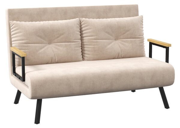 Divano Letto 3 in 1 con Schienale Regolabile e 2 Cuscini 102x73x81 cm in Tessuto Effetto Velluto Beige