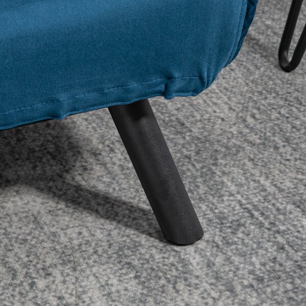 HOMCOM Divano convertibile a 2 posti con schienale regolabile a 5 livelli e 2 cuscini imbottiti, rivestimento in velluto, blu