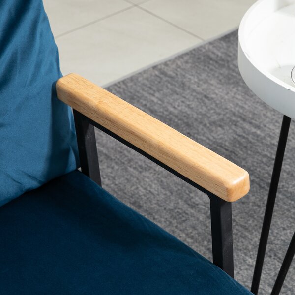 HOMCOM Divano convertibile a 2 posti con schienale regolabile a 5 livelli e 2 cuscini imbottiti, rivestimento in velluto, blu
