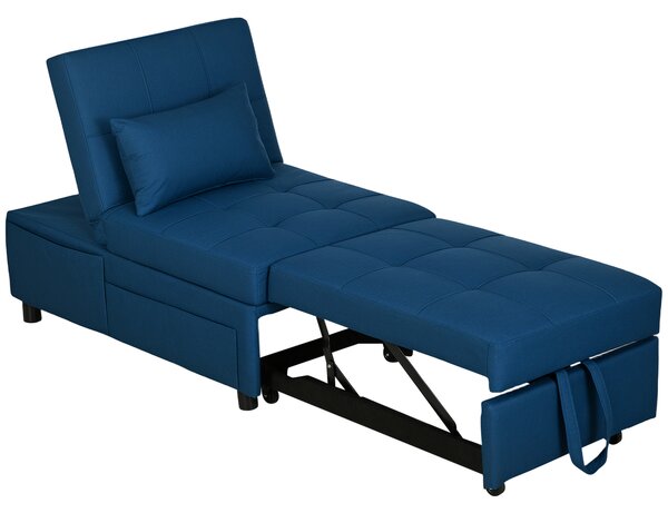 HOMCOM Poltrona convertibile 1 posto poltrona letto con schienale regolabile, sedile imbottito e cuscino, blu