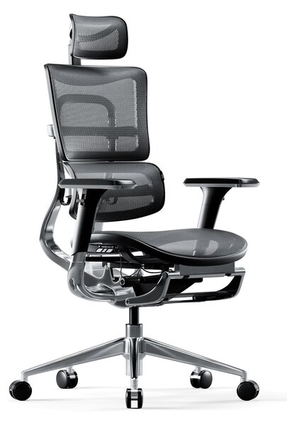 Diablo V-Master Sedia ergonomica da ufficio Sedia direzionale Poggiapiedi Bracciolo 3D Supporto lombare Poggiatesta regolabile e sedile in rete Nero-Grigio