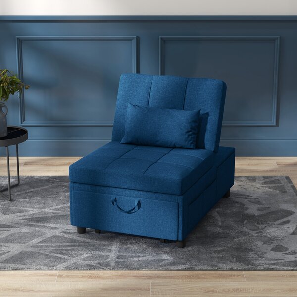 HOMCOM Poltrona convertibile 1 posto poltrona letto con schienale regolabile, sedile imbottito e cuscino, blu