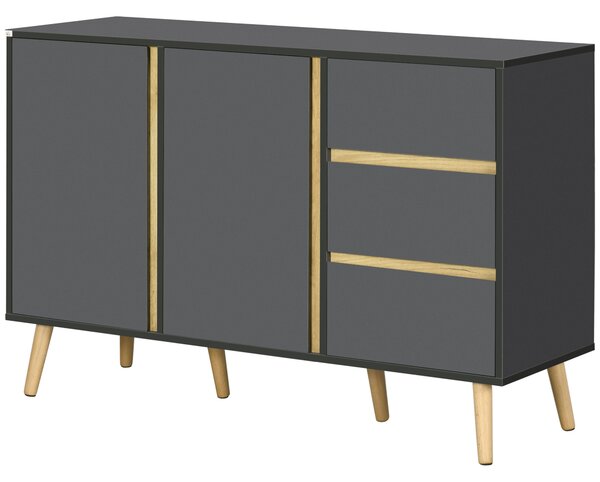 HOMCOM Buffet basso mobile portaoggetti su piedi stile scandinavo 2 ante 3 cassetti 120 x 40 x 80 cm grigio antracite