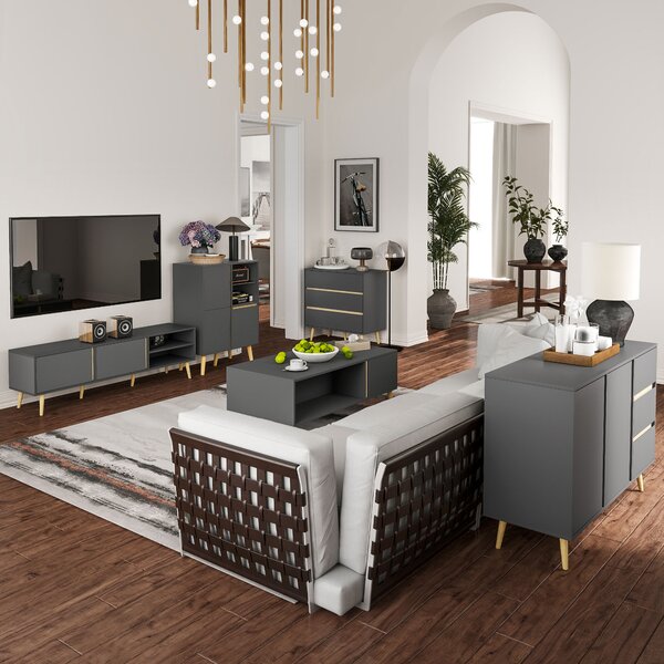 HOMCOM Mobiletto da salotto design moderno con mensole regolabili e piedi in legno massiccio 70 x 40 x 96,1 cm grigio scuro