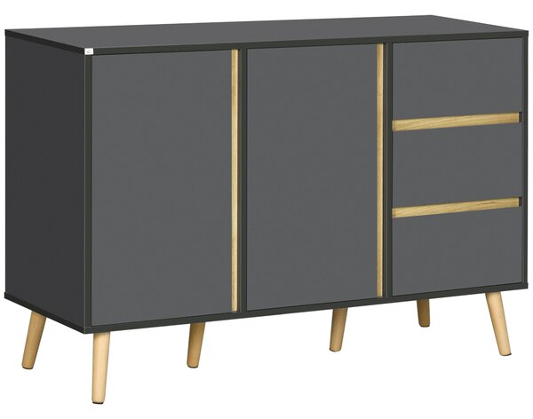 HOMCOM Buffet basso mobile portaoggetti su piedi stile scandinavo 2 ante 3 cassetti 120 x 40 x 80 cm grigio antracite