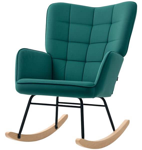 HOMCOM Poltrona a dondolo rocking chair rivestimento in velluto struttura in acciaio 71 x 98 x 101 cm Verde