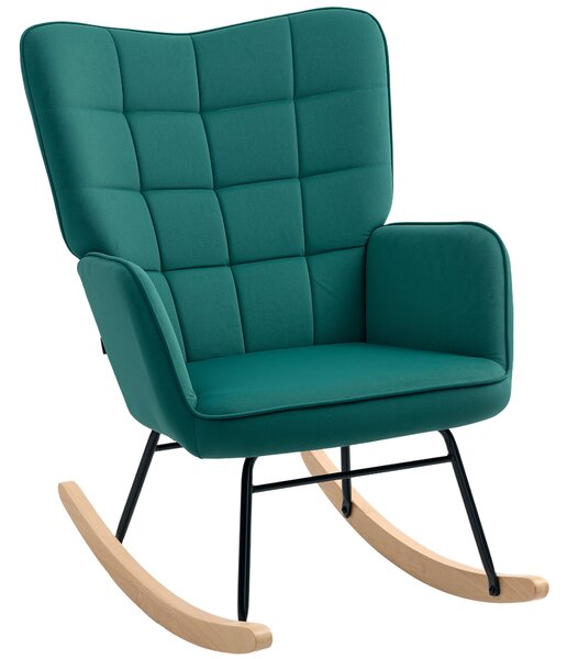 HOMCOM Poltrona a dondolo rocking chair rivestimento in velluto struttura in acciaio 71 x 98 x 101 cm Verde
