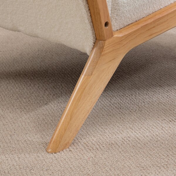HOMCOM Poltrona lounge - 3 cuscini inclusi - seduta profonda - braccioli - struttura legno hevea - velluto crema