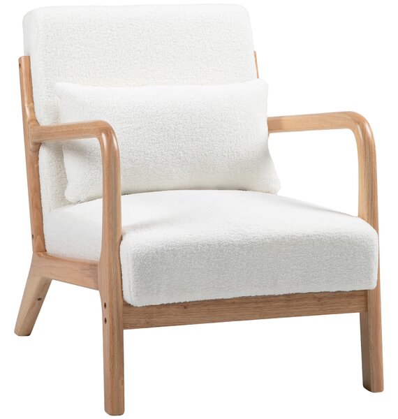 HOMCOM Poltrona lounge - 3 cuscini inclusi - seduta profonda - braccioli - struttura legno hevea - velluto crema