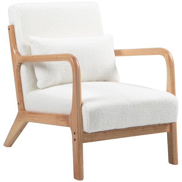 HOMCOM Poltrona lounge - 3 cuscini inclusi - seduta profonda - braccioli - struttura legno hevea - velluto crema