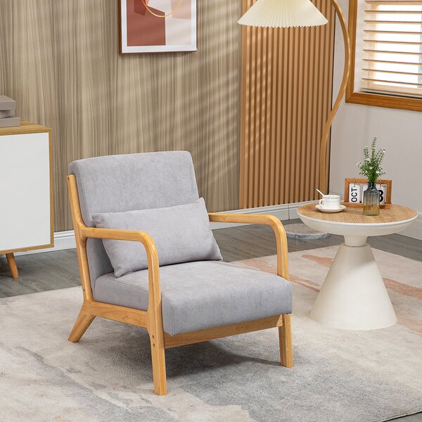 HOMCOM Poltrona lounge - 3 cuscini inclusi - seduta profonda - braccioli - struttura in legno di gomma - velluto grigio