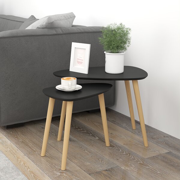 HOMCOM Set di 2 tavolini bassi design scandinavo piedi in legno e piano in legno, nero