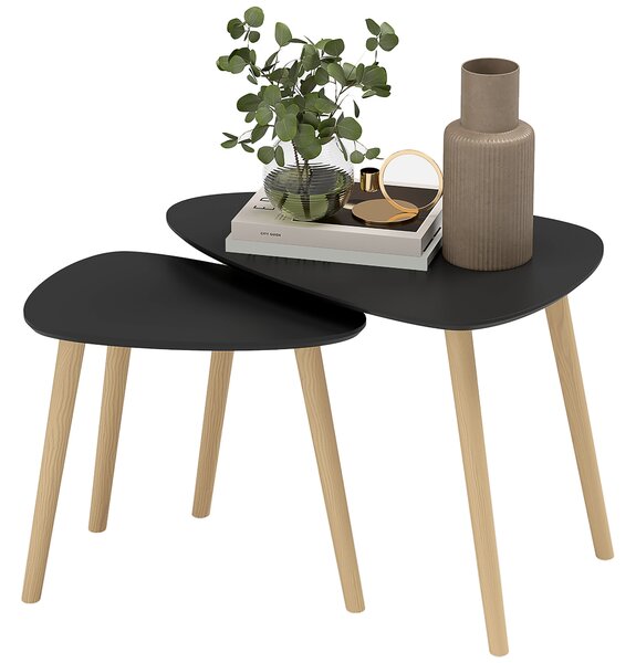 HOMCOM Set di 2 tavolini bassi design scandinavo piedi in legno e piano in legno, nero