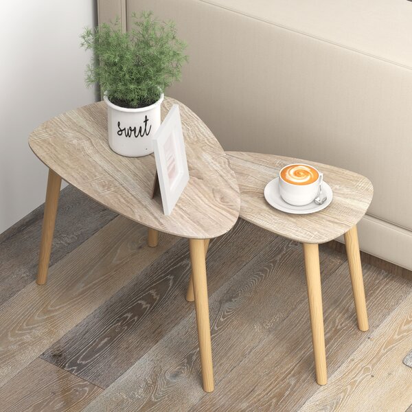 HOMCOM Set di 2 tavolini bassi sovrapposti dal design scandinavo gambe in legno e piani in legno, aspetto naturale