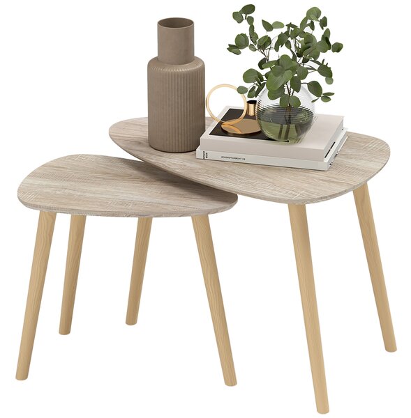 HOMCOM Set di 2 tavolini bassi sovrapposti dal design scandinavo gambe in legno e piani in legno, aspetto naturale