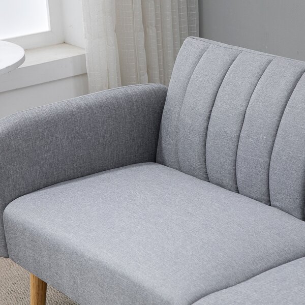 HOMCOM Divano Letto Convertibile 2 Posti Design Scandinavo Schienale regolabile 3 Posizioni Piedi in Legno Tessuto Effetto Lino Grigio
