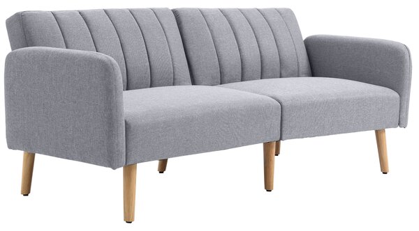 HOMCOM Divano Letto Convertibile 2 Posti Design Scandinavo Schienale regolabile 3 Posizioni Piedi in Legno Tessuto Effetto Lino Grigio