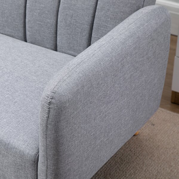 HOMCOM Divano Letto Convertibile 2 Posti Design Scandinavo Schienale regolabile 3 Posizioni Piedi in Legno Tessuto Effetto Lino Grigio