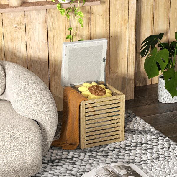 HOMCOM Cassapanca da storage pouf da storage 54.76 L design lamellato telaio in bamboo naturale 40 x 40 x 47 cm legno naturale