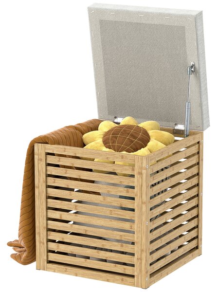 HOMCOM Cassapanca da storage pouf da storage 54.76 L design lamellato telaio in bamboo naturale 40 x 40 x 47 cm legno naturale