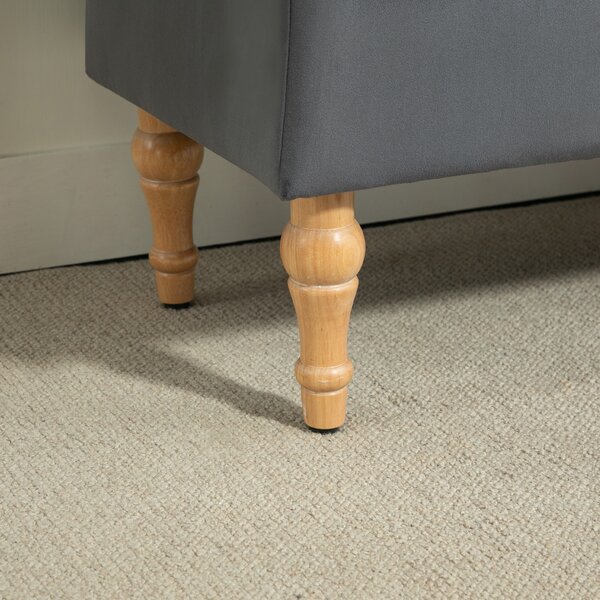 HOMCOM Panchina contenitore 2 in 1 panchina in velluto con coperchio a molla trapuntato e piedi in legno, grigio scuro