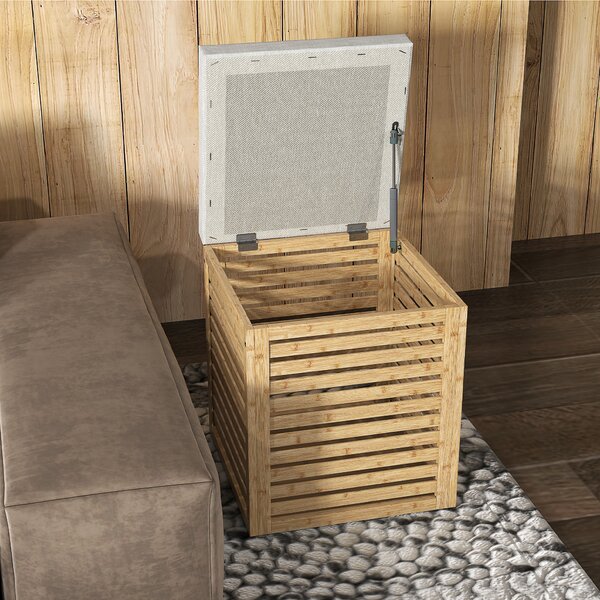 HOMCOM Cassapanca da storage pouf da storage 54.76 L design lamellato telaio in bamboo naturale 40 x 40 x 47 cm legno naturale
