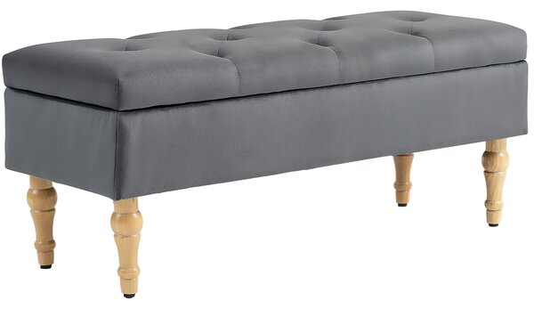 HOMCOM Panchina contenitore 2 in 1 panchina in velluto con coperchio a molla trapuntato e piedi in legno, grigio scuro