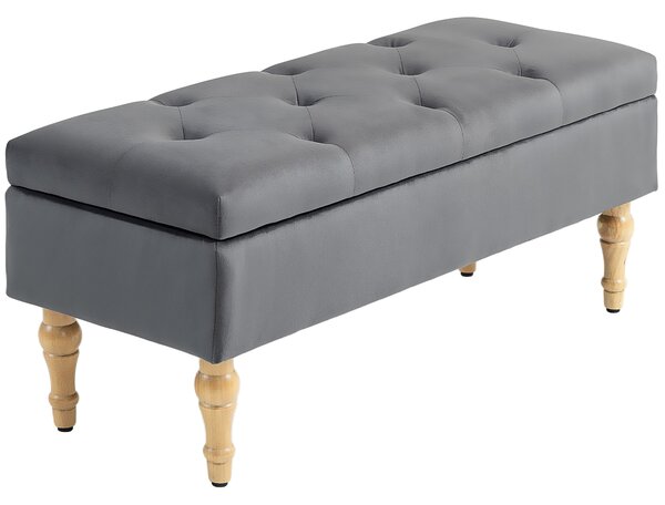 HOMCOM Panchina contenitore 2 in 1 panchina in velluto con coperchio a molla trapuntato e piedi in legno, grigio scuro