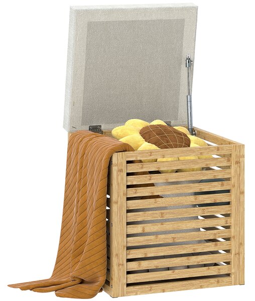 HOMCOM Cassapanca da storage pouf da storage 54.76 L design lamellato telaio in bamboo naturale 40 x 40 x 47 cm legno naturale