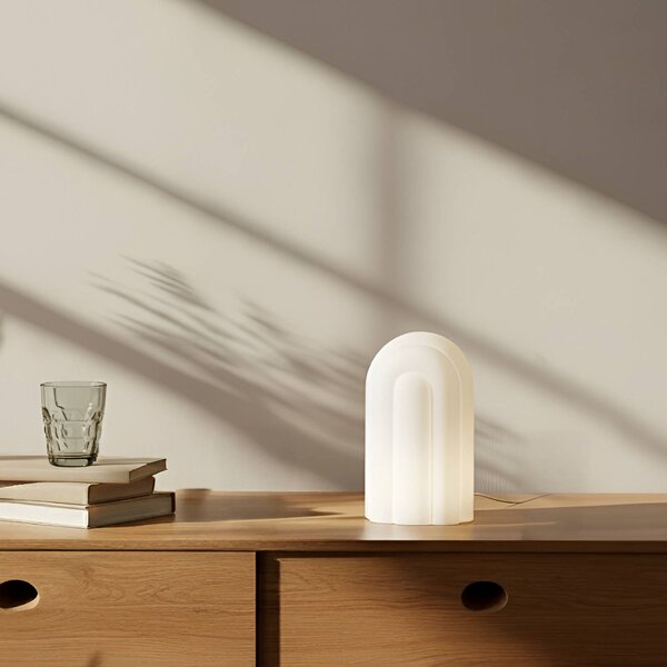 Lampada da tavolo a LED Lunja Lucande, dimmerabile, Bianco / Opale, Soggiorno / Sala da pranzo, Vetro, Moderno, Lampada da tavolo LED